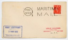 1952 GB Maritime Mail cover from HM Thermopylae Submarine to New York