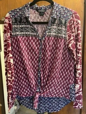 Lucky Brand Corte Madera Tie Front Shirt Top Size M Beachy Boho Hippie