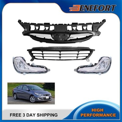 Front Bumper Upper & Lower Grille With Fog Lights For 2012-2017 Hyundai Accent