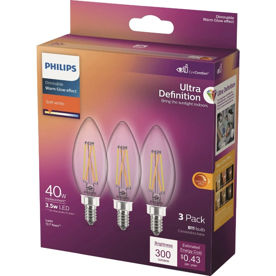Philips Ultra Definition 40W Equivalent B11 LED Candelabra Base Soft White Light - Image 3 of 4