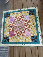 Homemade Quilt 42  x 42  Reversible One-Of-A-Kind Flowers Bees Baby Kids