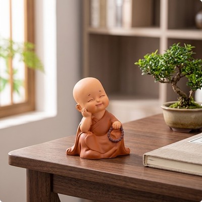 Mönchsfigur lächelnd kleine Mönchsstatue hochwertig für Büro
