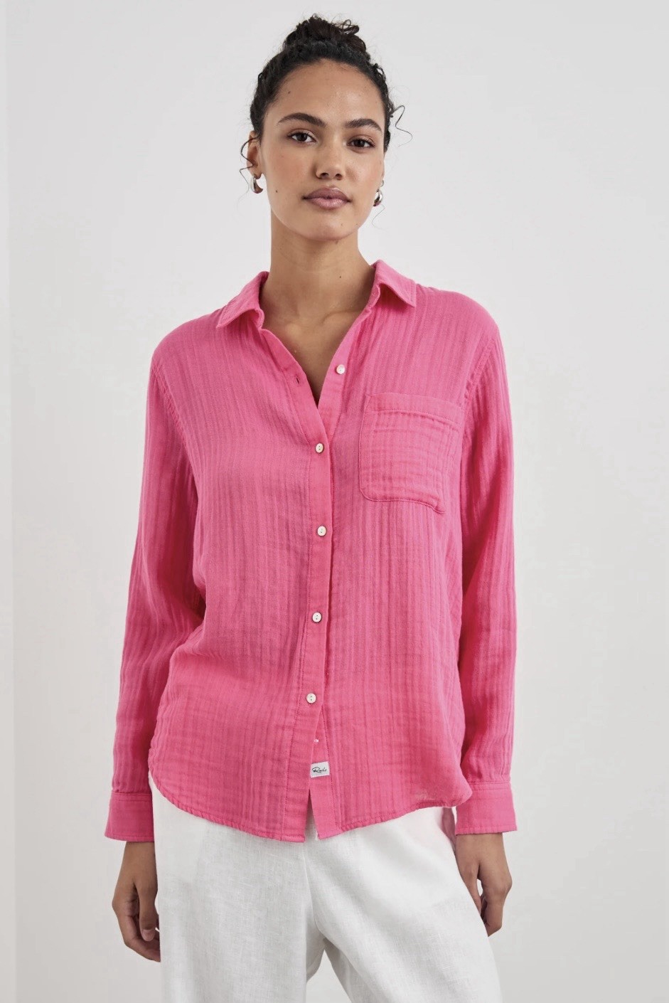 Rails Ellis Button Front Gauze Shirt Size Medium Pink Hibiscus Cotton Casual