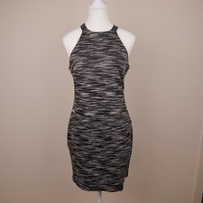 ASTR Halter Neck Bodycon Midi Dress Black Grey Space Dye Keyhole Slim Size L