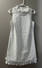 Eliza J. Sleeveless Blue Stripe Seersucker Ruffle Nautical Mini Dress Sz 6