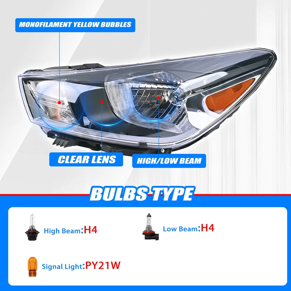 Headlight For 2018 2019 2020 Kia Rio Left Driver+Right Passenger Side W/Bulbs Foto 4 de 4