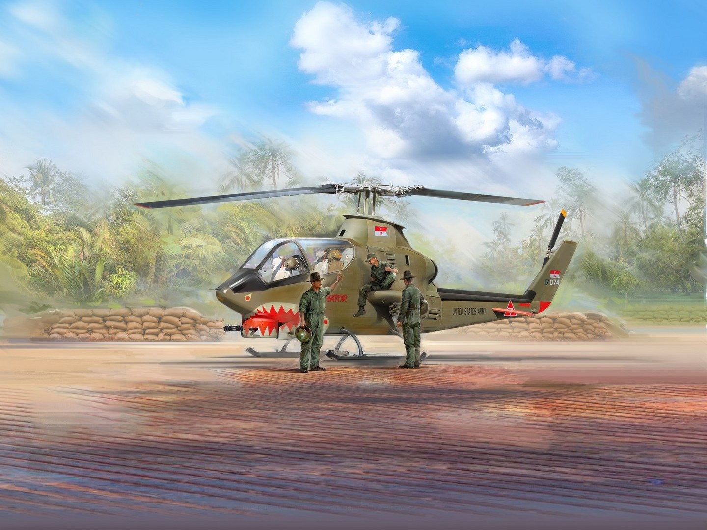 ICM 1:32 AH-1G Cobra with Vietnam War U.S. Helicopter Pilots 3 Figures Plasti...