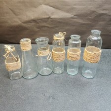 Set of 6 Moonla Different Shaped Clear Glass Vases With Twine