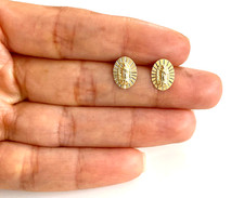 Solid 14K Yellow Gold Virgin Guadalupe Mary Stud Earrings 9.9mm x 7.4mm - S729