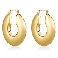 18K Gold Plated Sterling Silver Posts Oval Chunky Hoop Earrings For Women