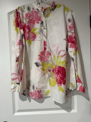 Talbots Women s Plus 2X Floral Woven Cotton Collared Button-Up Long Sleeve
