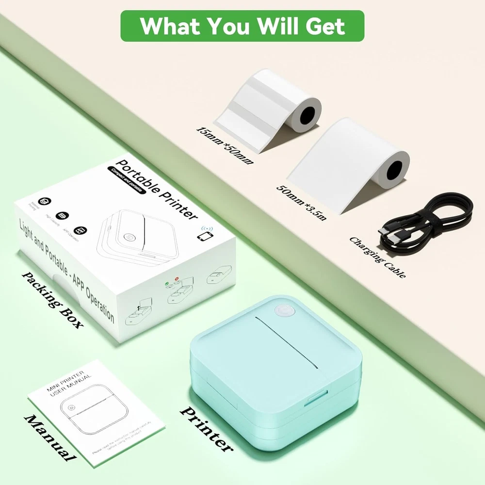 Bluetooth Mini Label Maker Machine with Blue Tape - Portable Sticker Printer