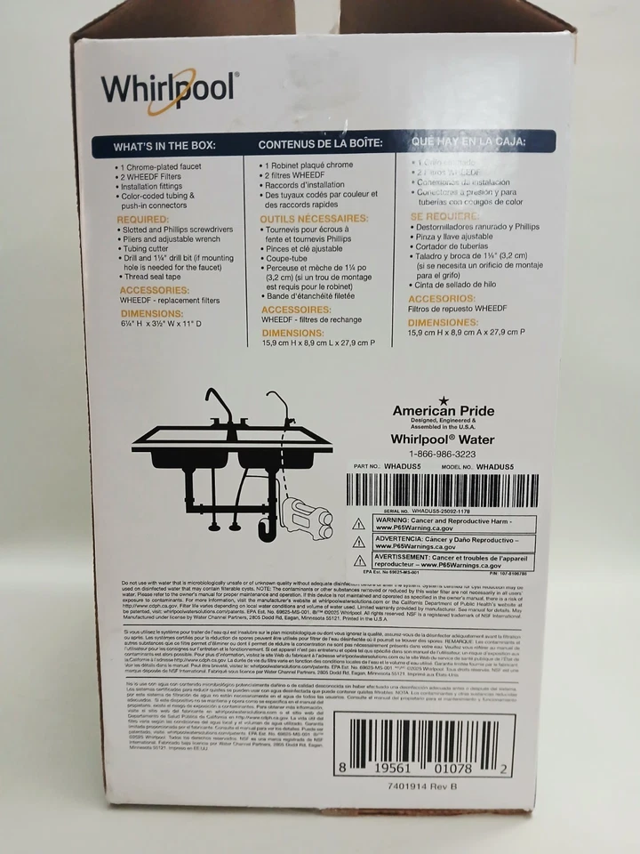 Whirlpool Ultra Ease Dual-Stage Water Filtration System with Faucet WHADUS5 - Image 3 of 4