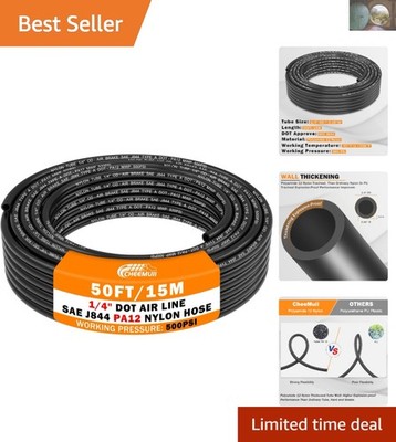 50 FT  PA12 DOT Pneumatic Hose - Reliable Performance, 1/4 Inch OD