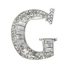 Letters Brooch Pins, Letter G Initial Rhinestone Brooch, Silver