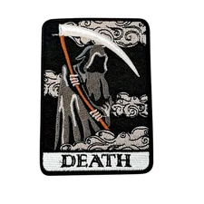 Death Reaper Skeleton Halloween Tarot Card Steampunk Goth Patch , Iron/Sew On