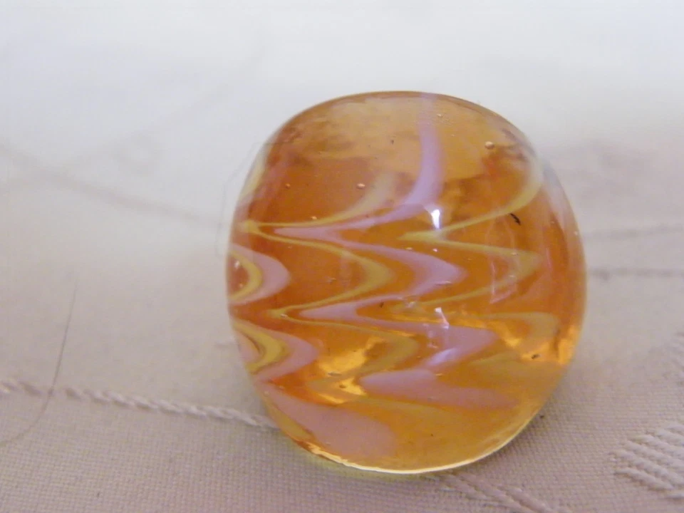 Seltener- Glasring Gelb, Weiß Größe 57 NEU