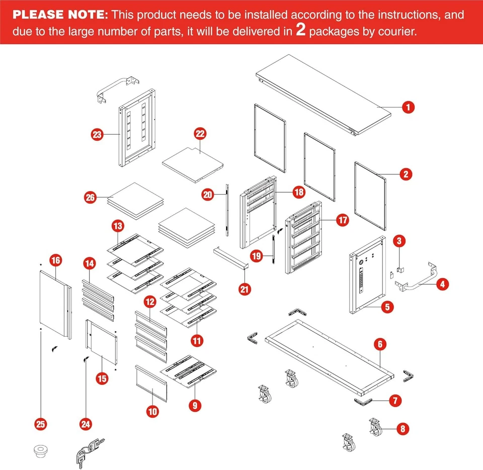 WORKPRO 62x20 Caja de herramientas con 7 cajones 2 puertas Caja de herramientas rodante Gabinete de almacenamiento móvil Foto 4 de 4