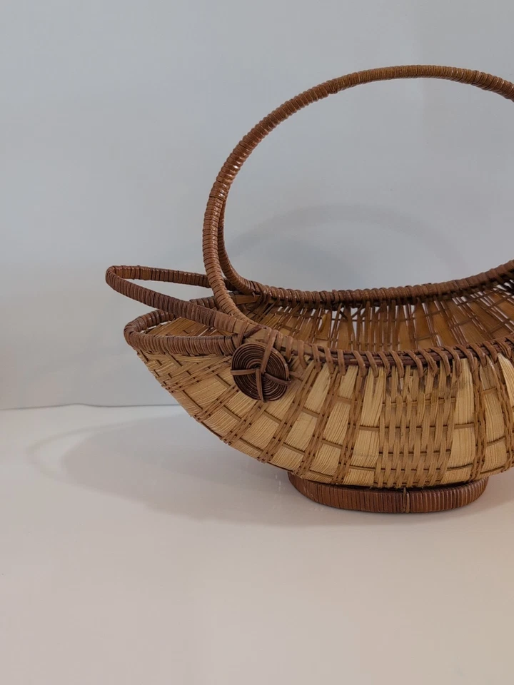 Cesta de peces vintage cañas tejidas mango base mesa decoración náutica lago Foto 2 de 4