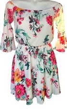 Windsor Womens Dress size S Floral Off Shoulder Elastic Waist White & Multicolor