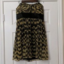 NWT CALVIN KLEIN Dress Womens 12 Green Black Silk Strapless Cocktail Dress