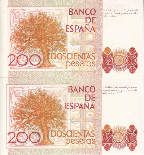 PAREJA CORRELATIVA DE 200 PESETAS DEL AÑO 1980 SIN SERIE SIN CIRCULAR (SC) - Imagen 2 de 2