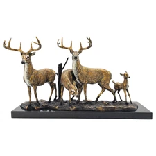 Bronze Stag And Deer Sculpture Marble Base Wildlife Figurine Lodge Décor 14.5"