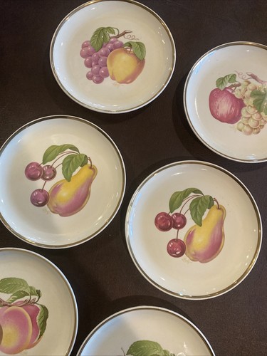 Fondeville New York Fruit Themed Salad Dessert Plate SET of 6 7.25” Gold Rim NEW - Picture 7 of 11