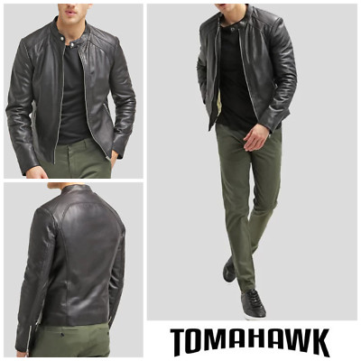 Herren Leder Bomber Jacke Mantel Gr. XL Tomahawk weich VINTAGE RAR - schwarz
