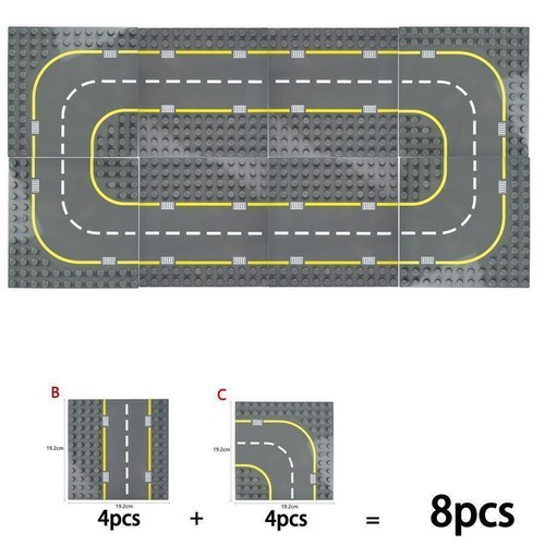 Road Plates Building City Street Sets Straight & Curved Dots Baseplates For Lego - Picture 13 of 18