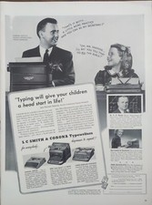 1940 vintage Smith-Corona Typewriter Print Ad, Norman Saksvig typing champion thumbnail
