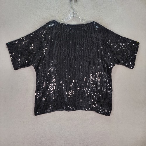 Blusa Top Maximalista De Colección Joseph Le Bo Negra Lentejuelas Seda Cuello Barco Mujer Talla XL - Imagen 11 de 18