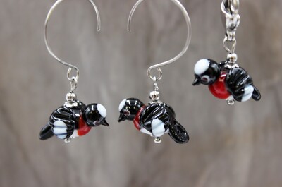 Vogel Scharlachschnäpper Schmuckset Natur Lampwork Perlen Ohrringe Charm #E093