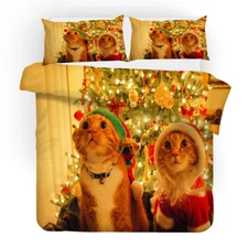 Christmas Cats Santa Single Double Queen King Bed Quilt Doona Duvet Cover Set