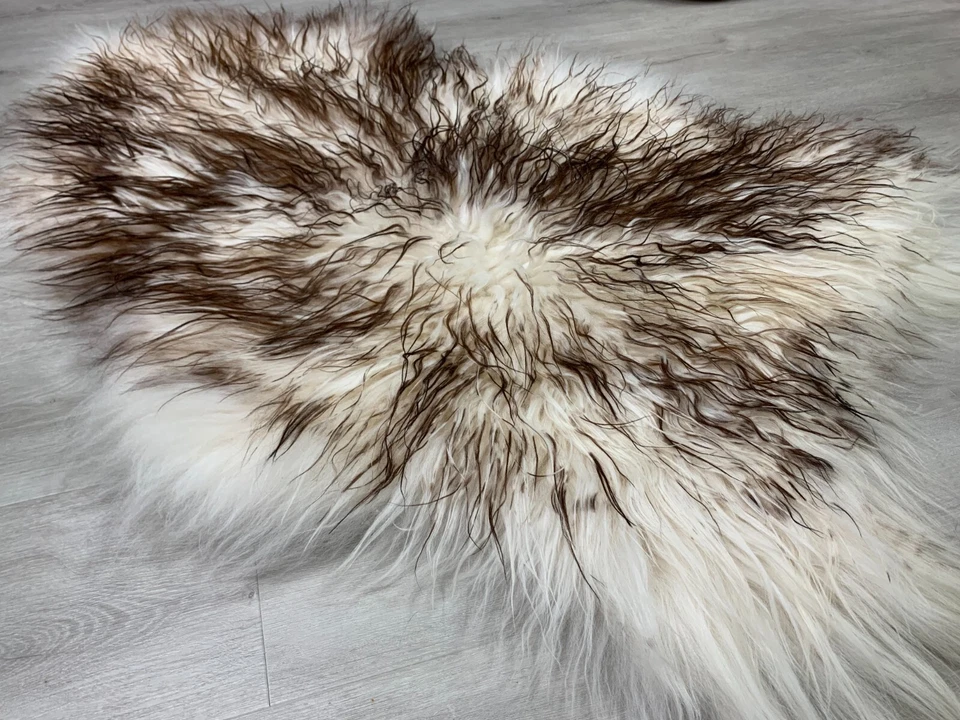 Alfombra larga de lana bronceada de piel de oveja marrón piel genuina real decoración del hogar tiro de regalo Foto 3 de 4