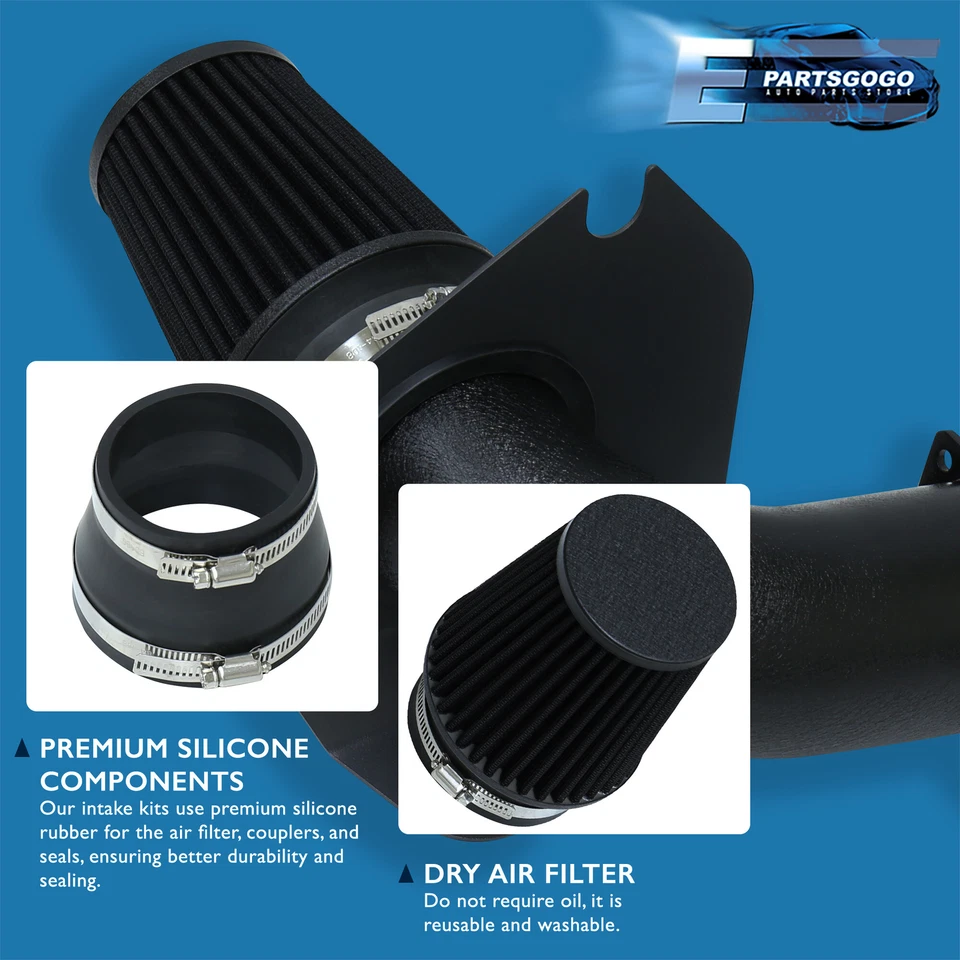 For 94-95 Ford Mustang 5.0 V8 Cold Air Intake Kit Black Pipe +Heat Shield Filter - Image 3 of 4