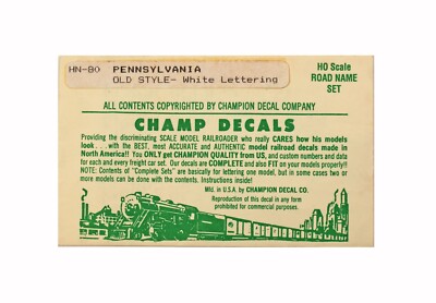 Pennsylvania Railroad Decals, HO Champ HN-80, Pennsy Road Name Set, White Letter
