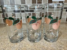 Vintage Anchor Hocking Glasses PEACHES Highball Tumbler (s) LOT 3 Fruit 1987 EUC