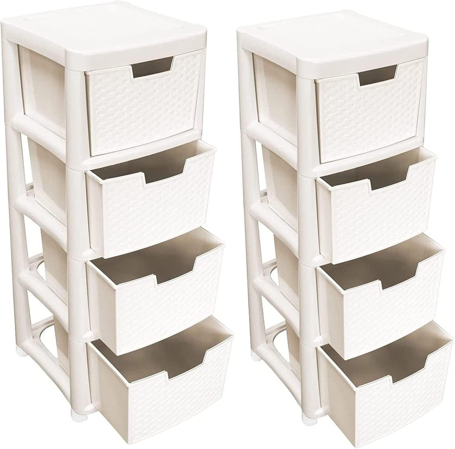 Rattan Cream Large 4 Drawer Plastic Modular Storage Tower Home, School ...