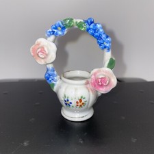 Miniature Ceramic Floral Basket Occupied Japan