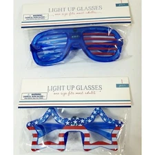 Light-up Sunglasses Patriotic 2 pairs for Adults Blue Stars and stripes