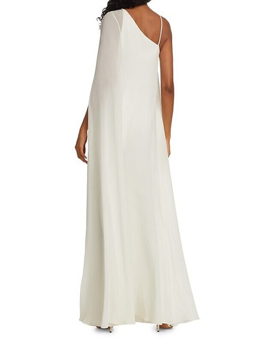 Halston Chelsea Asymmetric Sheer Overlay Jumpsuit, one 3/4 sleeve, Sz 4 $795 NWT - Picture 2 of 6