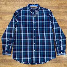 NEW Chaps Mens Shirt Green Navy Plaid Sz L Long Sleeve Button Down Easy Care