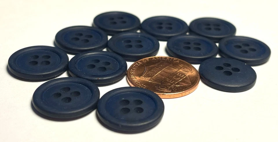 12 Matte Very Dark Navy Blue Sew-through Plastic Buttons 15mm Almost 5/8" 12712 - Image 3 of 3