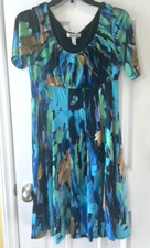 Dressbarn dress size 6 blue multicolor design empire waist stretch
