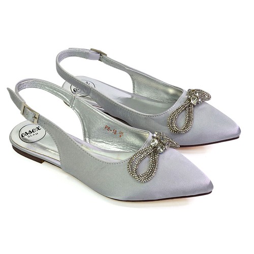 Damenschuhe flache Diamantschleife Slingback spitz zulaufend Braut Satin Größe - Bild 52 von 52
