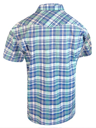 Western Plaid Shirt Short Sleeve Mens Pearl Snap Up Flap Pockets Casual Colors - Picture 37 of 152