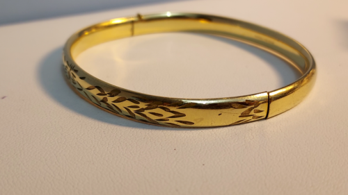 BRACCIALE BRACCIALE INCISO ORO GIALLO 12 CARATI ~**7,25"**~Cerniera~FIRMATO RUSSEL - Foto 8 di 13