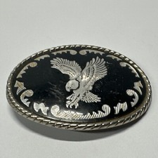 Vintage Silver Black Eagle Collectable Belt Buckle Made in USA Eagles Buckle