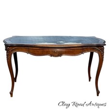 antique French Victorian Louis XV  writing table walnut country leather 1900s